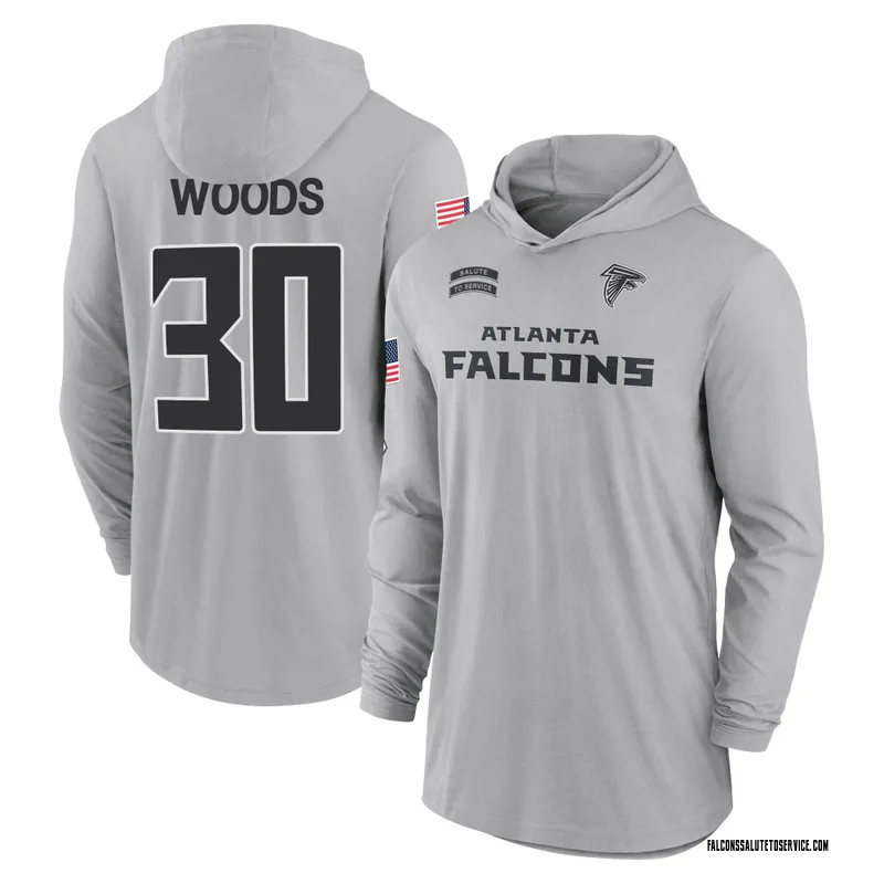 Men's A.J. Woods Atlanta Falcons Gray 2024 Salute to Service Lightweight Performance Long Sleeve Hooded T-Shirt