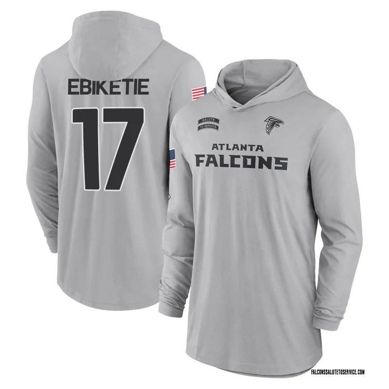 Men's Arnold Ebiketie Atlanta Falcons Gray 2024 Salute to Service Lightweight Performance Long Sleeve Hooded T-Shirt