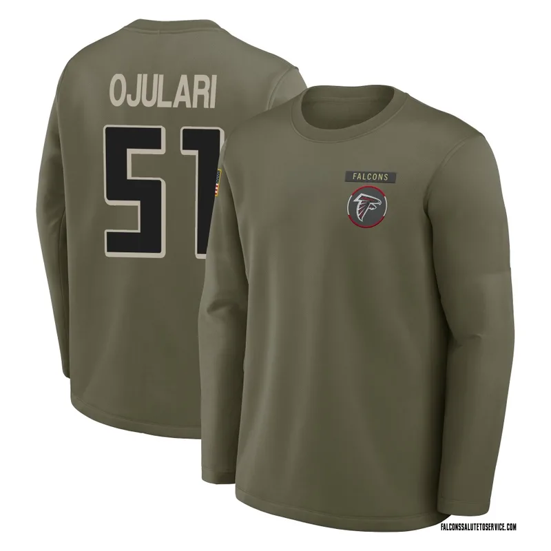 Men's Azeez Ojulari Atlanta Falcons Olive 2025 Salute to Service Sideline Coaches Long Sleeve T-Shirt