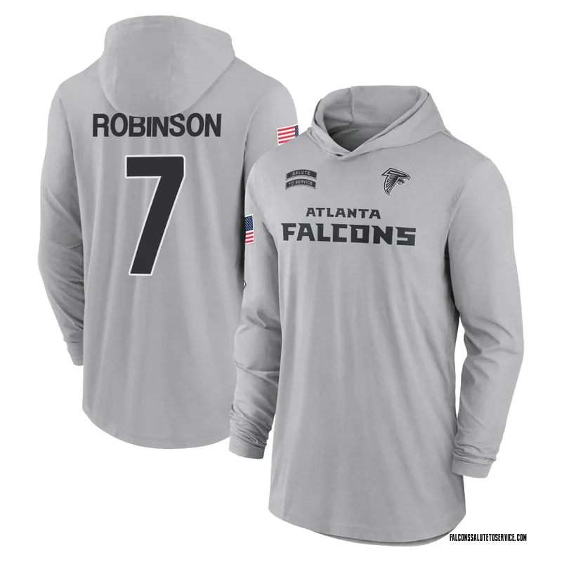 Men's Bijan Robinson Atlanta Falcons Gray 2024 Salute to Service Lightweight Performance Long Sleeve Hooded T-Shirt