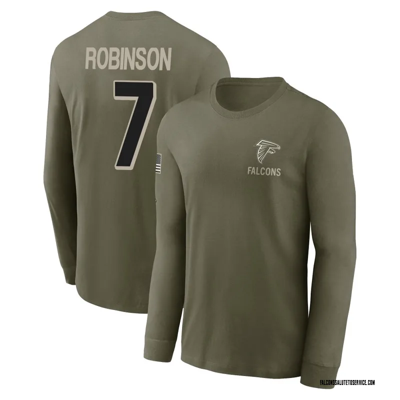 Men's Bijan Robinson Atlanta Falcons Olive 2025 Salute to Service Sideline Long Sleeve T-Shirt