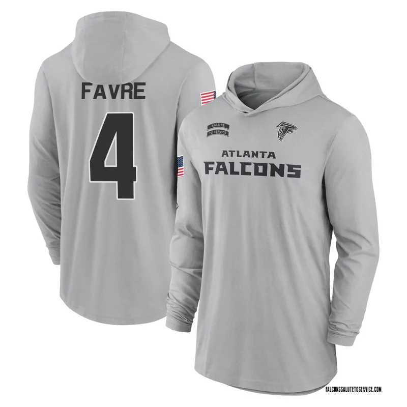 Men's Brett Favre Atlanta Falcons Gray 2024 Salute to Service Lightweight Performance Long Sleeve Hooded T-Shirt