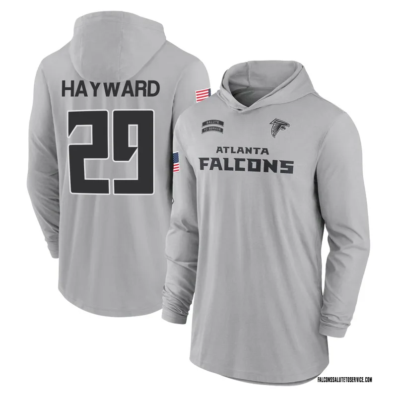 Men's Casey Hayward Atlanta Falcons Gray 2024 Salute to Service Lightweight Performance Long Sleeve Hooded T-Shirt