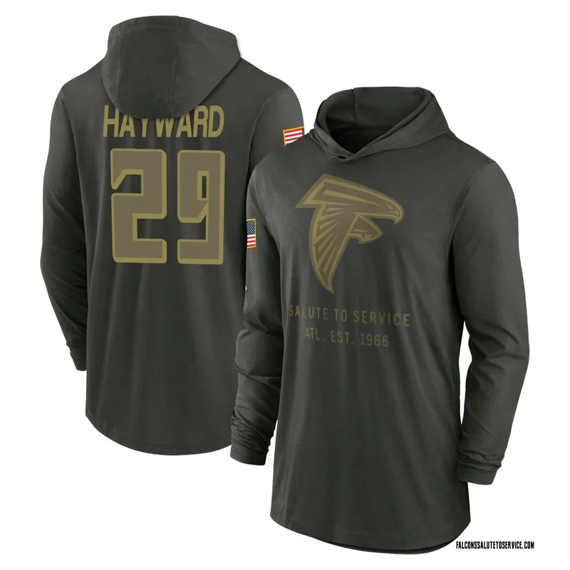 Men's Casey Hayward Atlanta Falcons Green Forest/ 2025 Salute to Service Sideline Lightweight Hooded Pullover Long Sleeve T-Shir