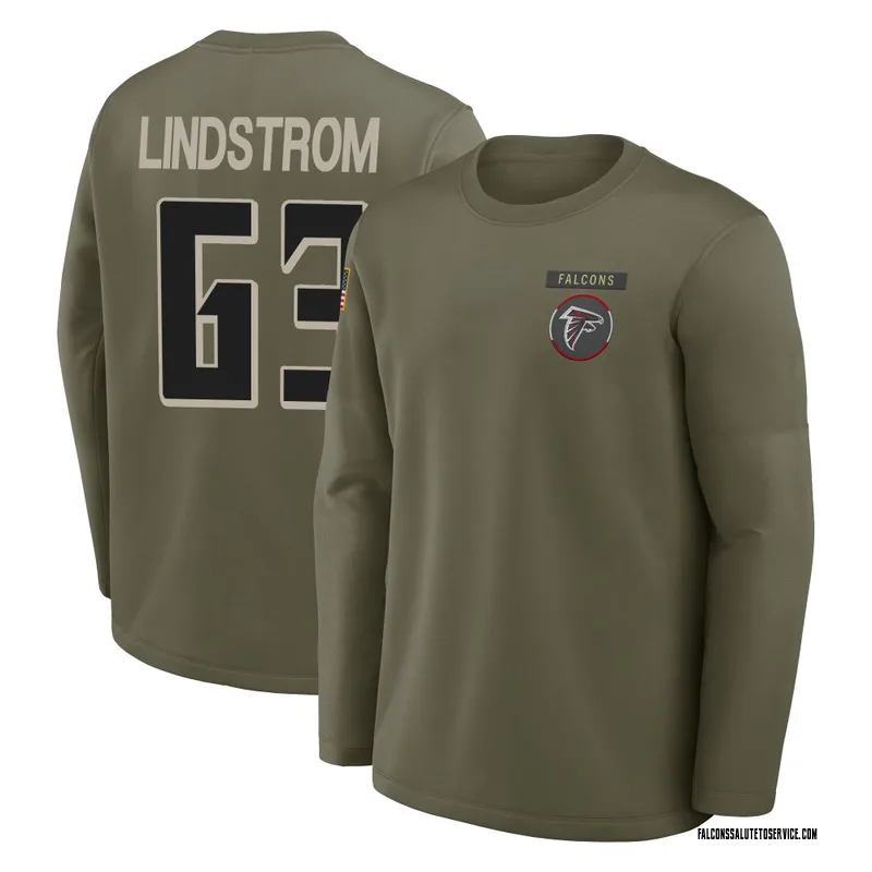 Men's Chris Lindstrom Atlanta Falcons Olive 2025 Salute to Service Sideline Coaches Long Sleeve T-Shirt