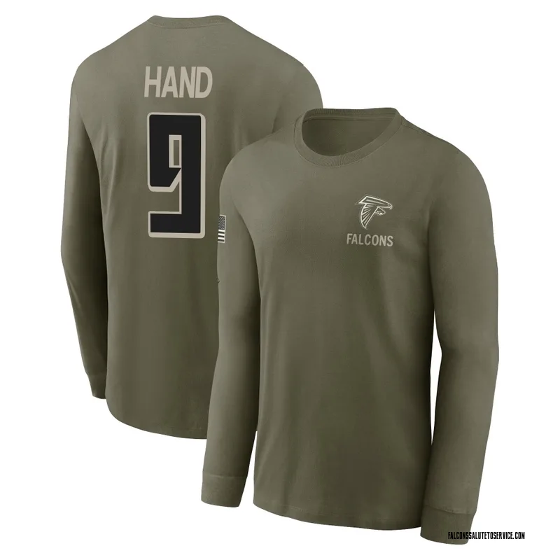 Men's Da'Shawn Hand Atlanta Falcons Olive 2025 Salute to Service Sideline Long Sleeve T-Shirt