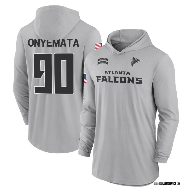 Men's David Onyemata Atlanta Falcons Gray 2024 Salute to Service Lightweight Performance Long Sleeve Hooded T-Shirt