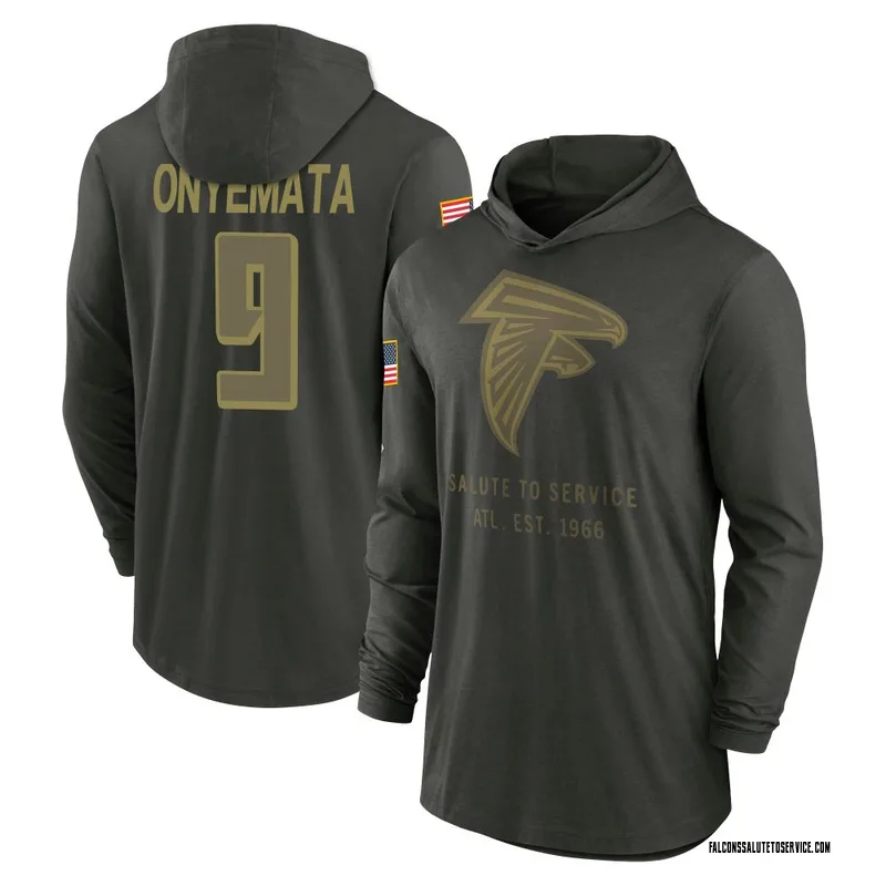 Men's David Onyemata Atlanta Falcons Green Forest/ 2025 Salute to Service Sideline Lightweight Hooded Pullover Long Sleeve T-Shi