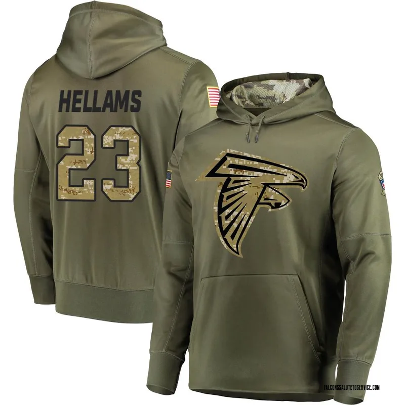 Men's DeMarcco Hellams Atlanta Falcons Olive Salute to Service Pullover Hoodie