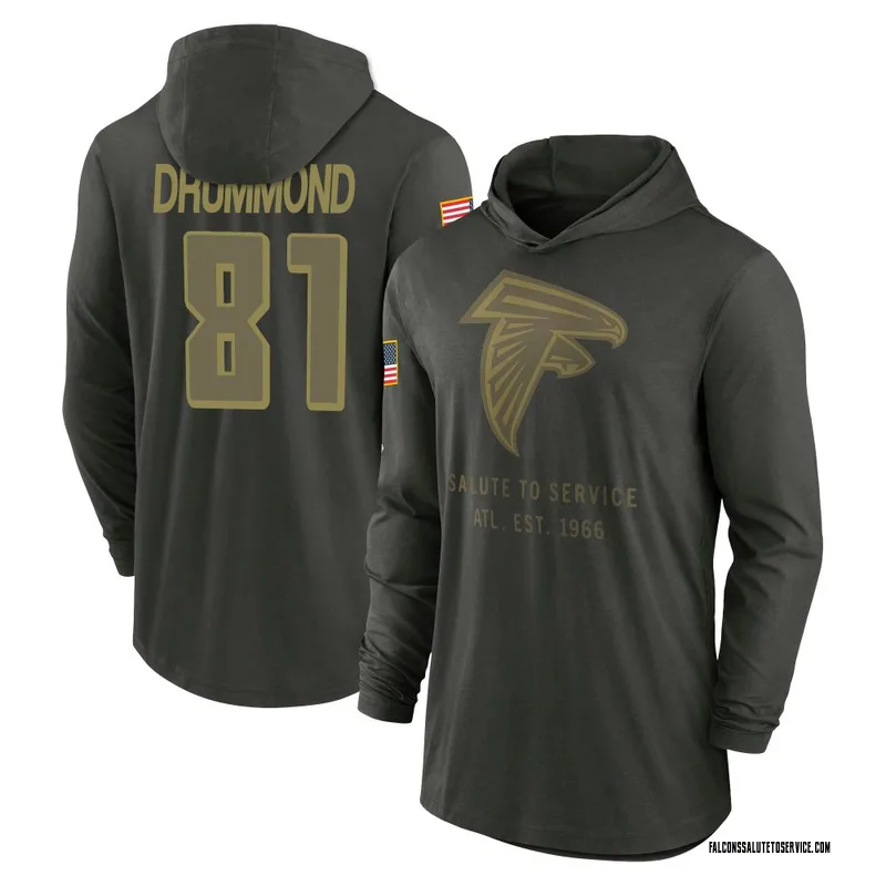 Men's Dylan Drummond Atlanta Falcons Green Forest/ 2025 Salute to Service Sideline Lightweight Hooded Pullover Long Sleeve T-Shi