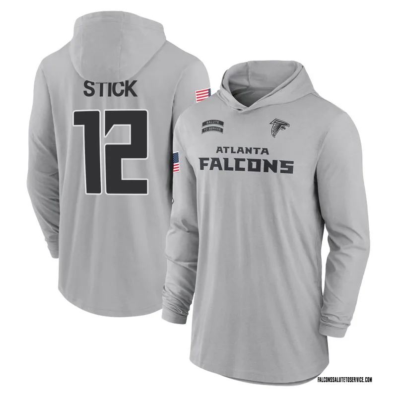 Men's Easton Stick Atlanta Falcons Gray 2024 Salute to Service Lightweight Performance Long Sleeve Hooded T-Shirt