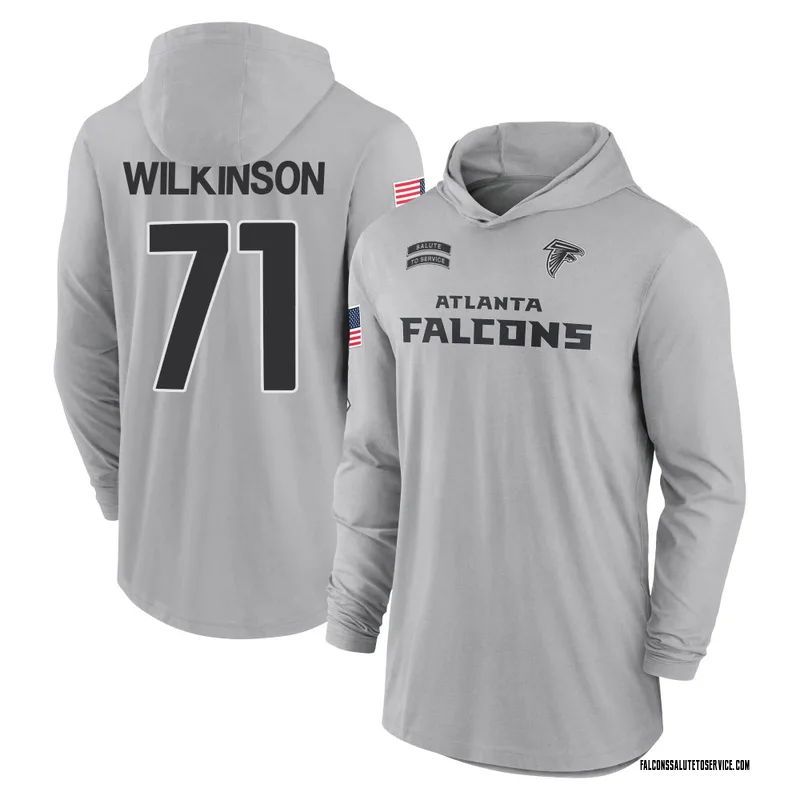 Men's Elijah Wilkinson Atlanta Falcons Gray 2024 Salute to Service Lightweight Performance Long Sleeve Hooded T-Shirt