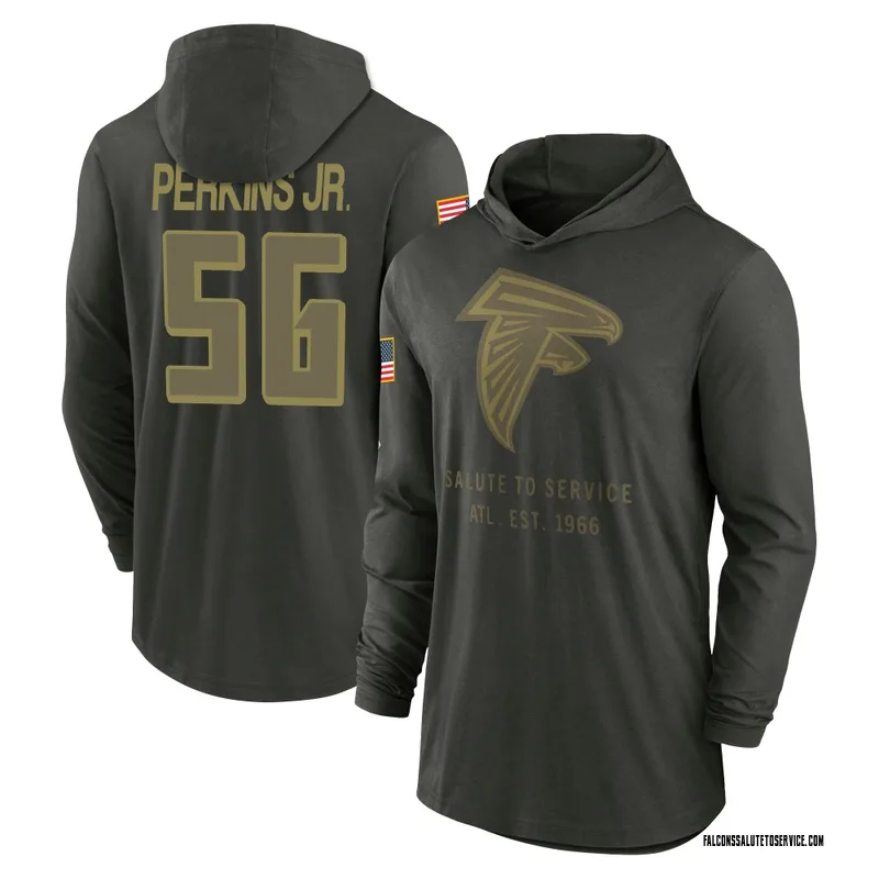 Men's Harold Perkins Jr. Atlanta Falcons Green Forest/ 2025 Salute to Service Sideline Lightweight Hooded Pullover Long Sleeve T