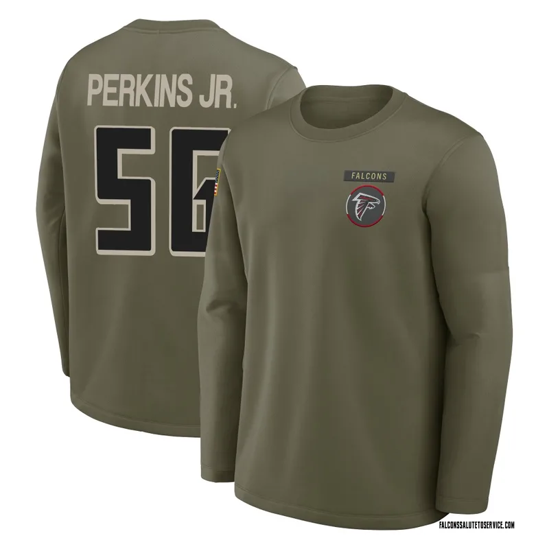 Men's Harold Perkins Jr. Atlanta Falcons Olive 2025 Salute to Service Sideline Coaches Long Sleeve T-Shirt