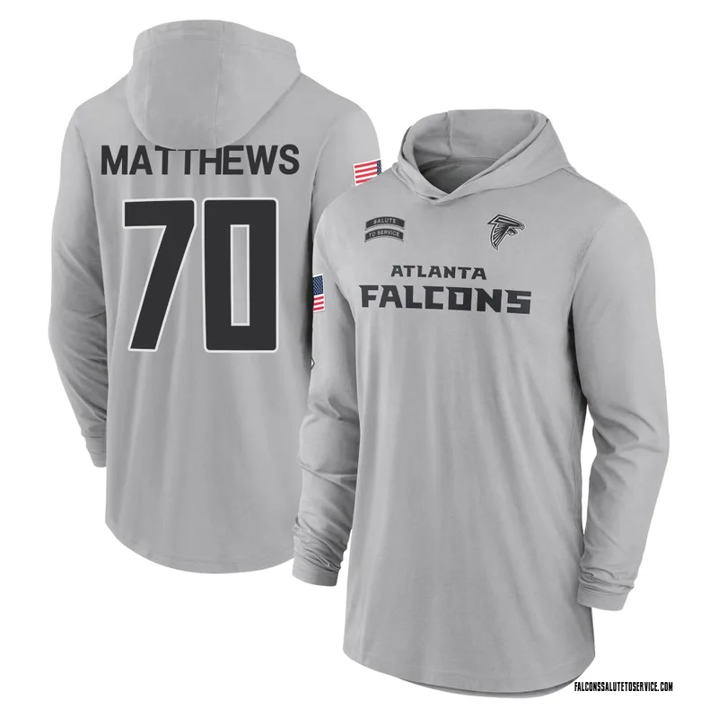 Men's Jake Matthews Atlanta Falcons Gray 2024 Salute to Service Lightweight Performance Long Sleeve Hooded T-Shirt
