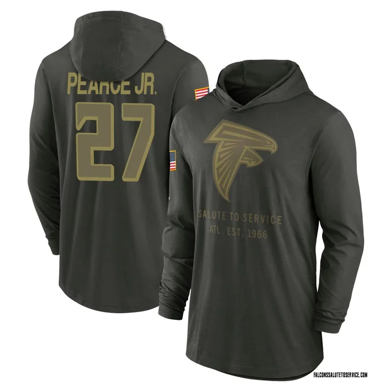 Men's James Pearce Jr. Atlanta Falcons Green Forest/ 2025 Salute to Service Sideline Lightweight Hooded Pullover Long Sleeve T-S
