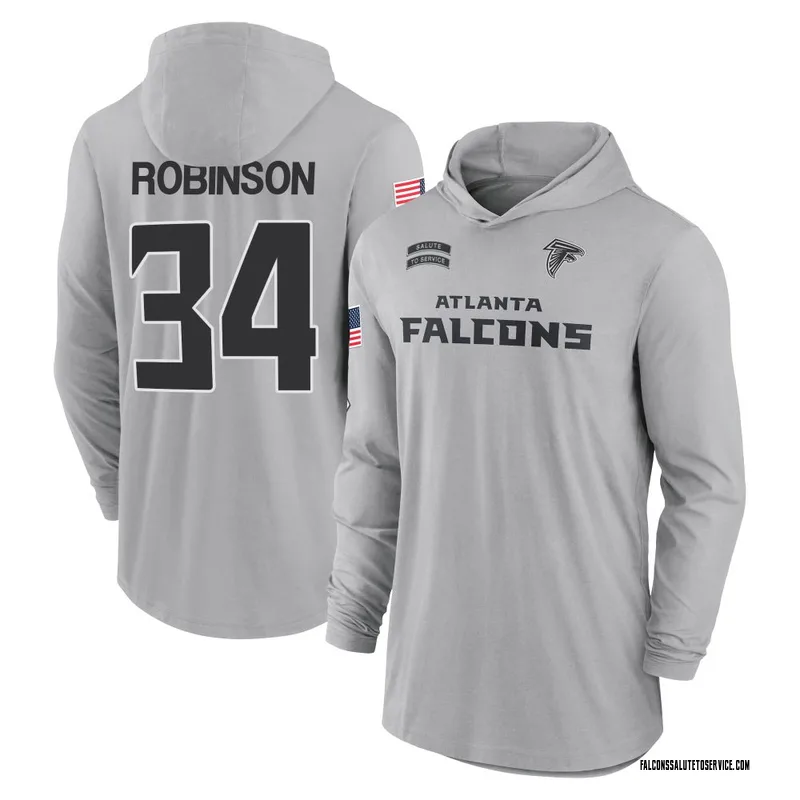 Men's Jammie Robinson Atlanta Falcons Gray 2024 Salute to Service Lightweight Performance Long Sleeve Hooded T-Shirt