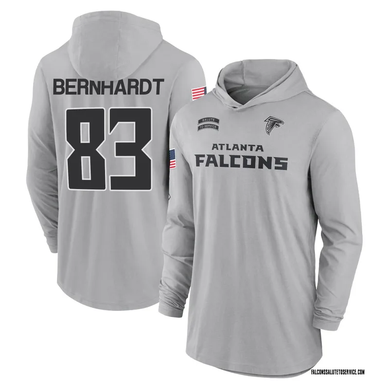 Men's Jared Bernhardt Atlanta Falcons Gray 2024 Salute to Service Lightweight Performance Long Sleeve Hooded T-Shirt