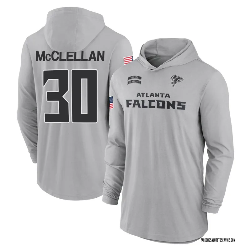 Men's Jase McClellan Atlanta Falcons Gray 2024 Salute to Service Lightweight Performance Long Sleeve Hooded T-Shirt