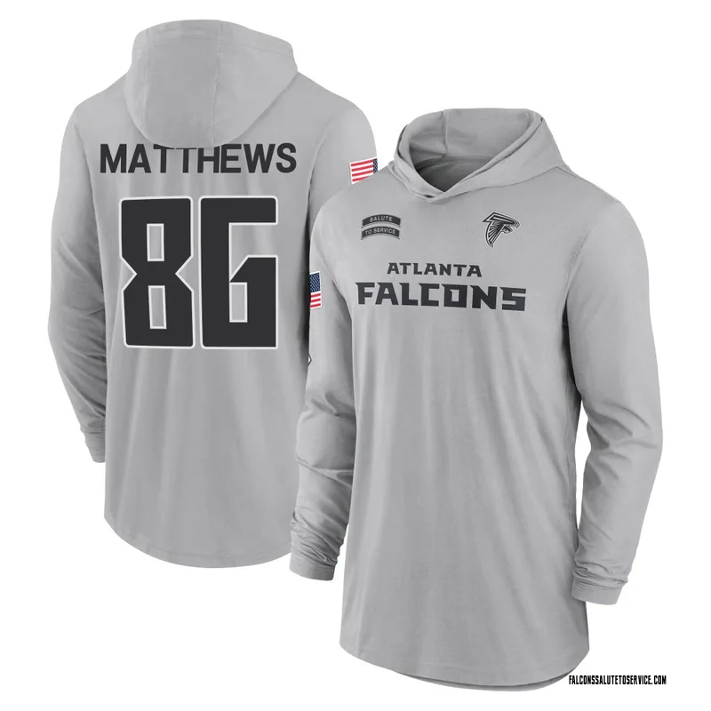 Men's Jesse Matthews Atlanta Falcons Gray 2024 Salute to Service Lightweight Performance Long Sleeve Hooded T-Shirt