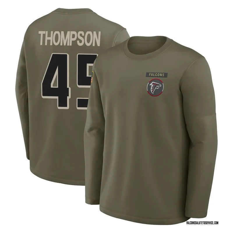 Men's Josh Thompson Atlanta Falcons Olive 2025 Salute to Service Sideline Coaches Long Sleeve T-Shirt