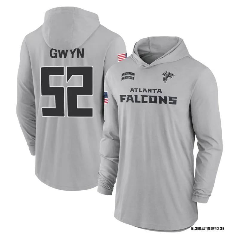 Men's Jovaughn Gwyn Atlanta Falcons Gray 2024 Salute to Service Lightweight Performance Long Sleeve Hooded T-Shirt