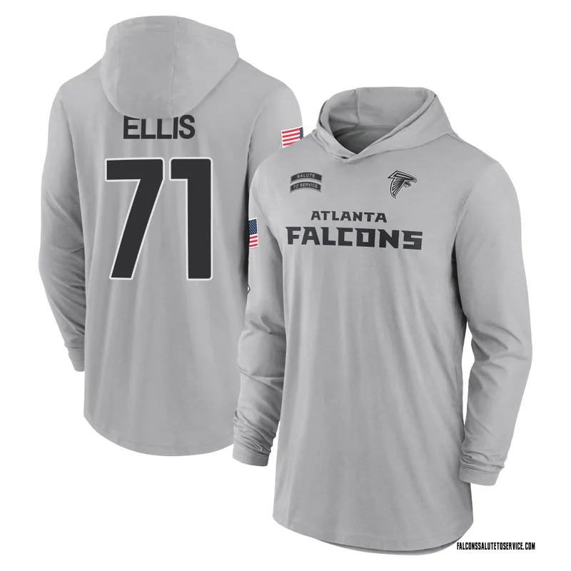 Men's Justin Ellis Atlanta Falcons Gray 2024 Salute to Service Lightweight Performance Long Sleeve Hooded T-Shirt