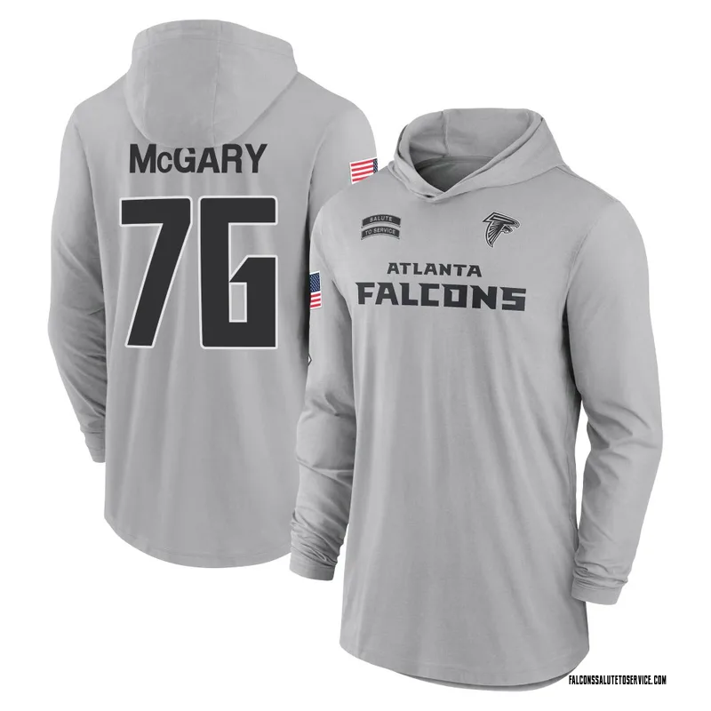 Men's Kaleb McGary Atlanta Falcons Gray 2024 Salute to Service Lightweight Performance Long Sleeve Hooded T-Shirt