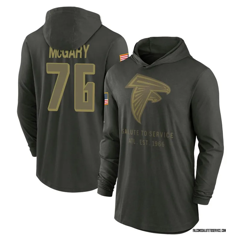 Men's Kaleb McGary Atlanta Falcons Green Forest/ 2025 Salute to Service Sideline Lightweight Hooded Pullover Long Sleeve T-Shirt