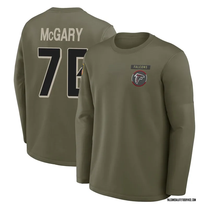 Men's Kaleb McGary Atlanta Falcons Olive 2025 Salute to Service Sideline Coaches Long Sleeve T-Shirt