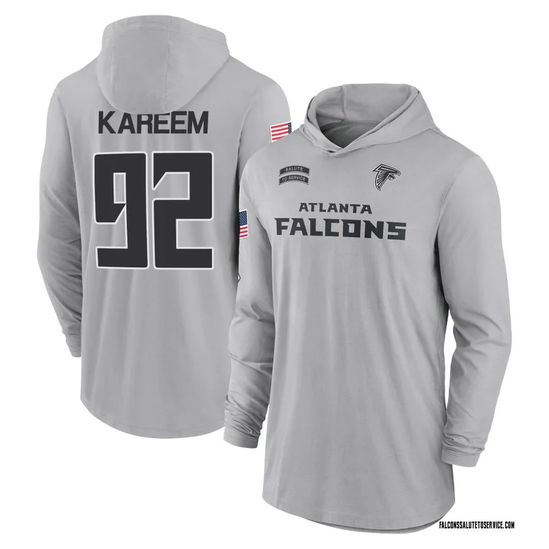Men's Khalid Kareem Atlanta Falcons Gray 2024 Salute to Service Lightweight Performance Long Sleeve Hooded T-Shirt