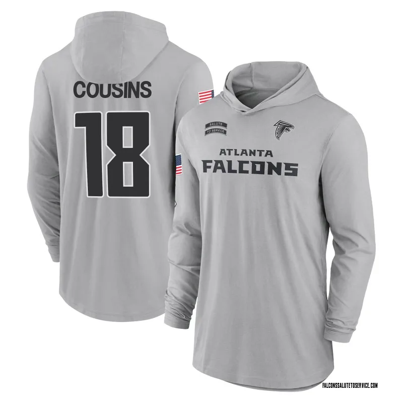 Men's Kirk Cousins Atlanta Falcons Gray 2024 Salute to Service Lightweight Performance Long Sleeve Hooded T-Shirt