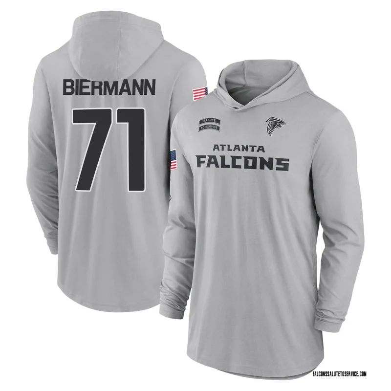 Men's Kroy Biermann Atlanta Falcons Gray 2024 Salute to Service Lightweight Performance Long Sleeve Hooded T-Shirt