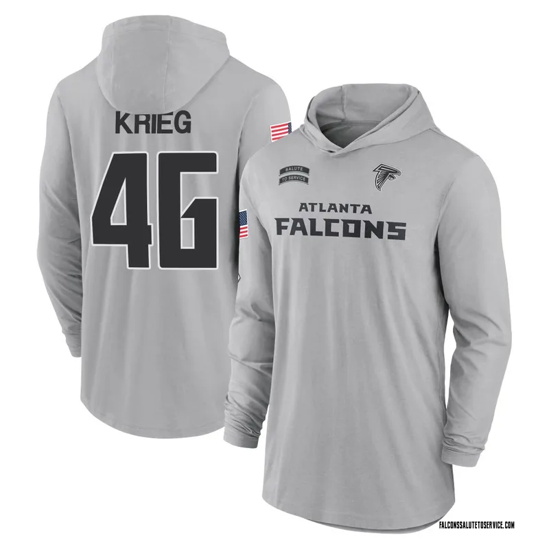 Men's Lenny Krieg Atlanta Falcons Gray 2024 Salute to Service Lightweight Performance Long Sleeve Hooded T-Shirt