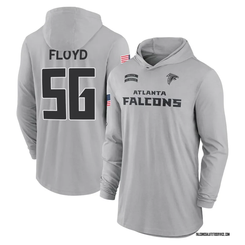 Men's Leonard Floyd Atlanta Falcons Gray 2024 Salute to Service Lightweight Performance Long Sleeve Hooded T-Shirt