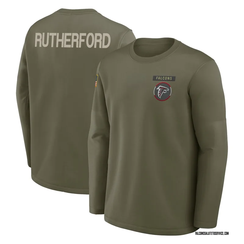 Men's Malik Rutherford Atlanta Falcons Olive 2025 Salute to Service Sideline Coaches Long Sleeve T-Shirt