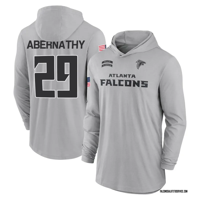 Men's Micah Abernathy Atlanta Falcons Gray 2024 Salute to Service Lightweight Performance Long Sleeve Hooded T-Shirt