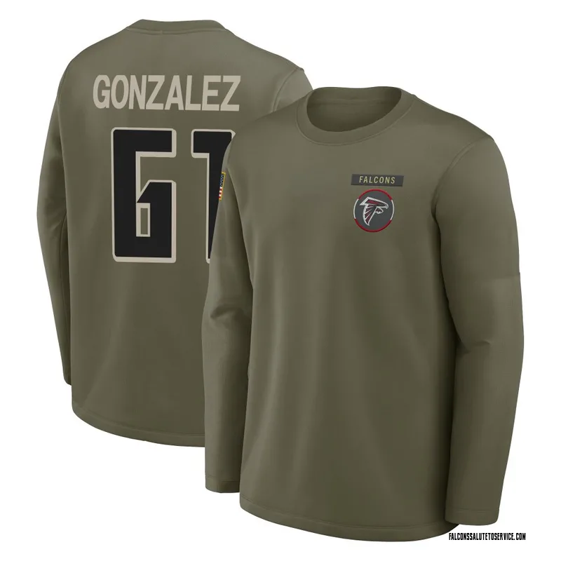 Men's Michael Gonzalez Atlanta Falcons Olive 2025 Salute to Service Sideline Coaches Long Sleeve T-Shirt