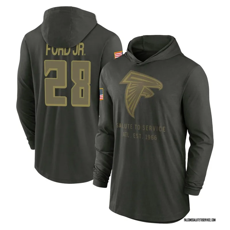 Men's Mike Ford Jr. Atlanta Falcons Green Forest/ 2025 Salute to Service Sideline Lightweight Hooded Pullover Long Sleeve T-Shir