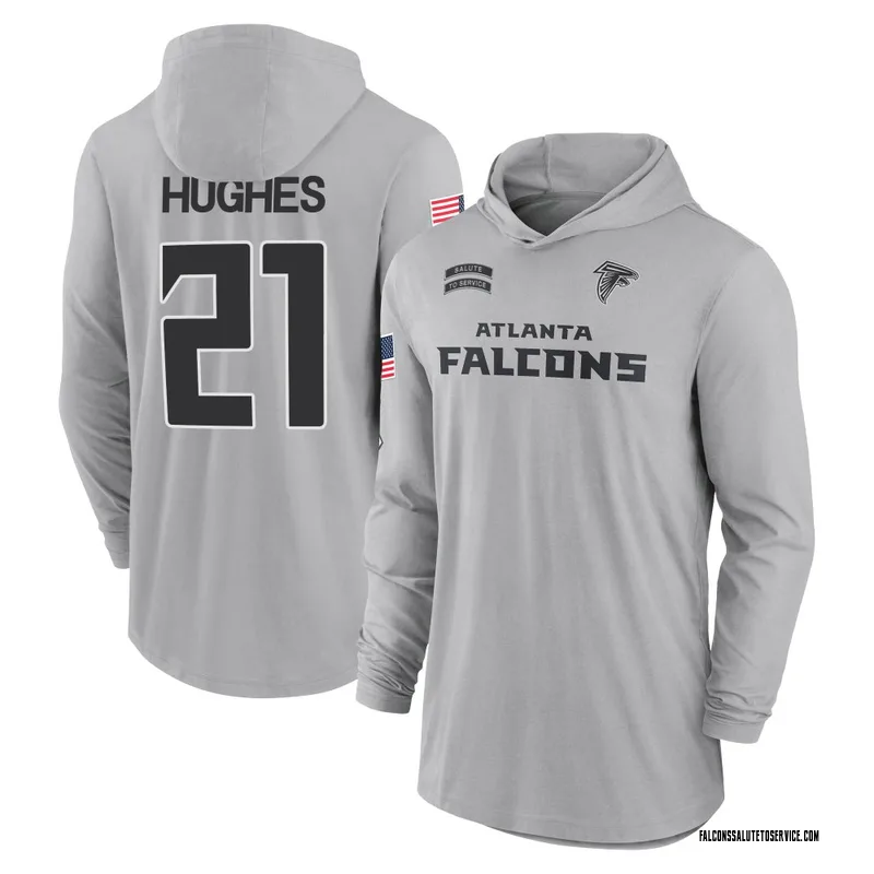 Men's Mike Hughes Atlanta Falcons Gray 2024 Salute to Service Lightweight Performance Long Sleeve Hooded T-Shirt