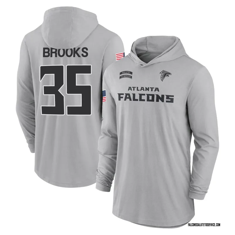 Men's Natrone Brooks Atlanta Falcons Gray 2024 Salute to Service Lightweight Performance Long Sleeve Hooded T-Shirt