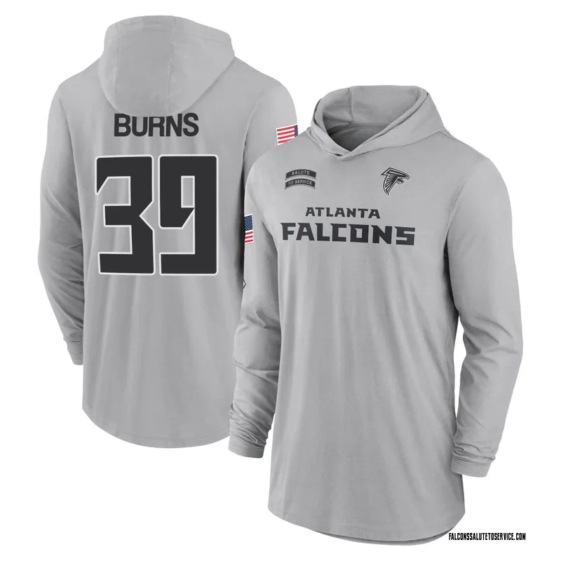 Men's Robert Burns Atlanta Falcons Gray 2024 Salute to Service Lightweight Performance Long Sleeve Hooded T-Shirt