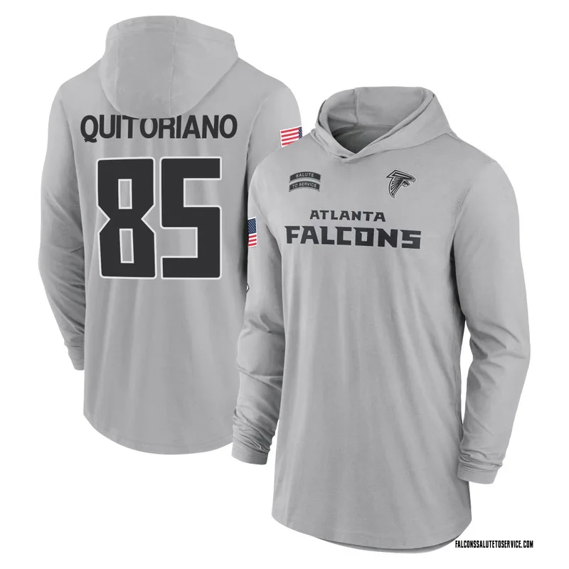 Men's Teagan Quitoriano Atlanta Falcons Gray 2024 Salute to Service Lightweight Performance Long Sleeve Hooded T-Shirt
