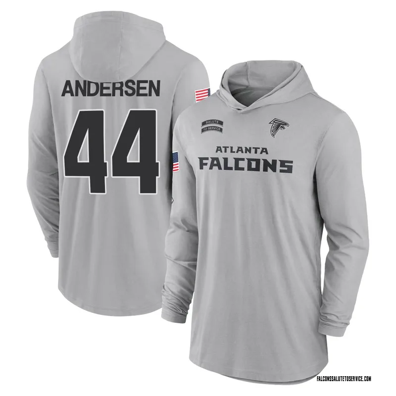 Men's Troy Andersen Atlanta Falcons Gray 2024 Salute to Service Lightweight Performance Long Sleeve Hooded T-Shirt