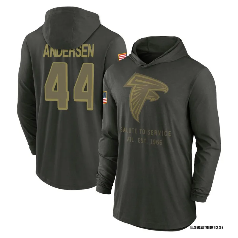 Men's Troy Andersen Atlanta Falcons Green Forest/ 2025 Salute to Service Sideline Lightweight Hooded Pullover Long Sleeve T-Shir