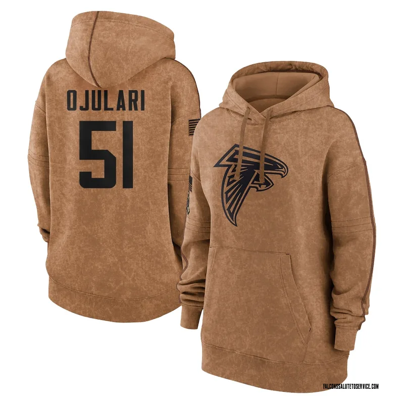 Women's Azeez Ojulari Atlanta Falcons Brown 2023 Salute To Service Pullover Hoodie