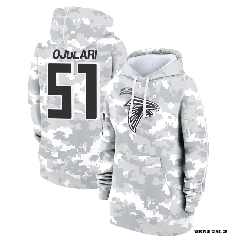Women's Azeez Ojulari Atlanta Falcons Camo Arctic 2024 Salute to Service Club Fleece Pullover Hoodie