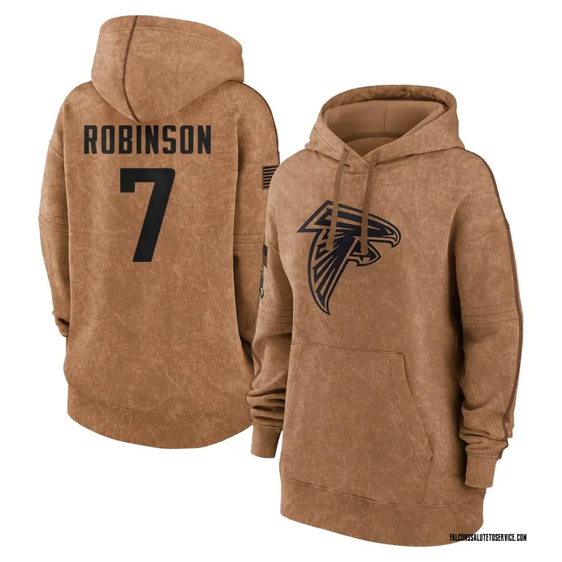 Women's Bijan Robinson Atlanta Falcons Brown 2023 Salute To Service Pullover Hoodie