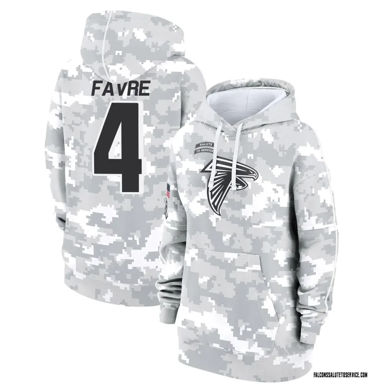 Women's Brett Favre Atlanta Falcons Camo Arctic 2024 Salute to Service Club Fleece Pullover Hoodie