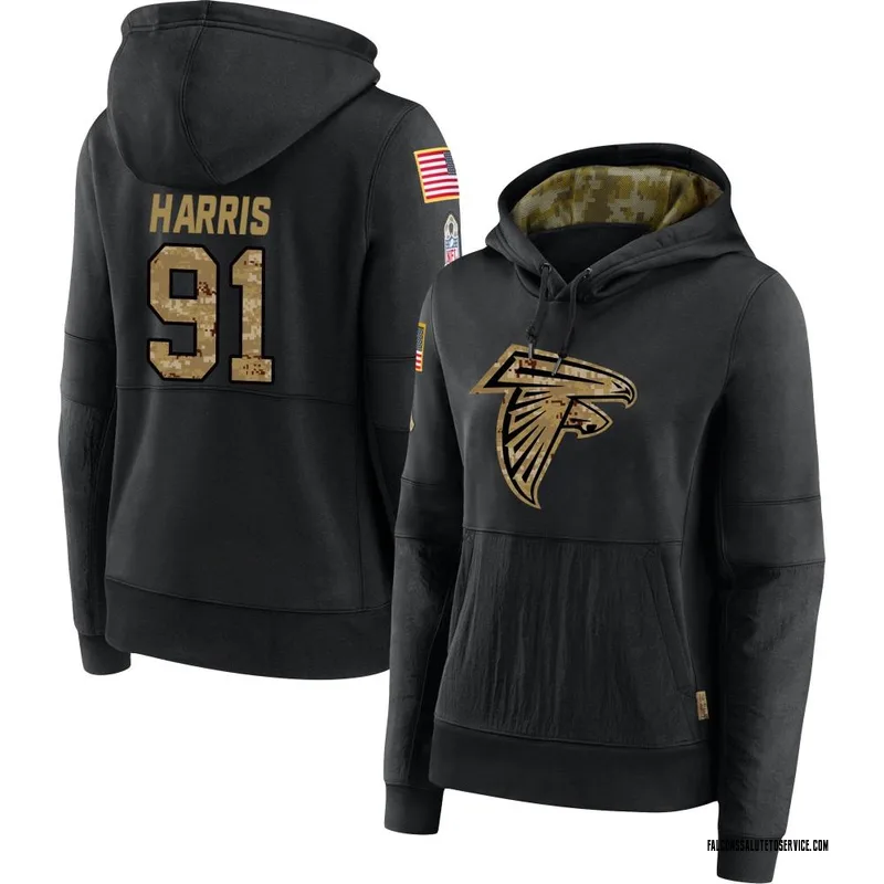 Women's Demone Harris Atlanta Falcons Black 2020 Salute to Service Sideline Performance Pullover Hoodie